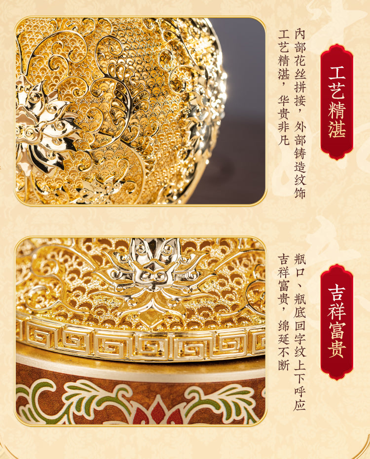 Zhu bingren copper Lotus Year Auspicious Flower Silk Vase Living Room Entrance Decoration Ornament Chinese Style Gift Housewarming Opening