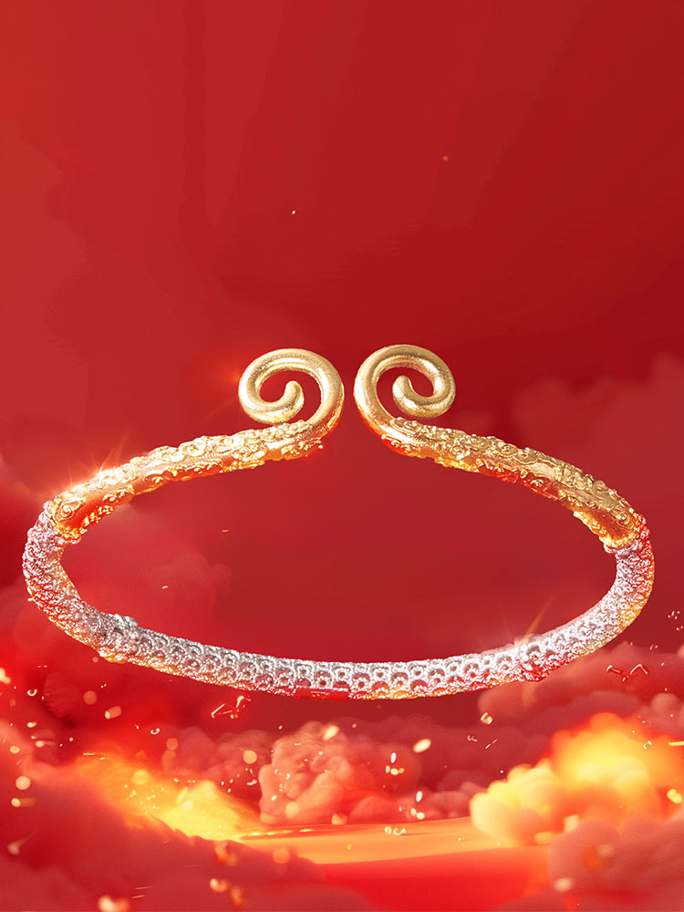 Zhu Bingren Copper Lifetime Love Filigree Silver Bracelet Adjustable Bangle Jewelry Gift for Girlfriend Boyfriend Couple