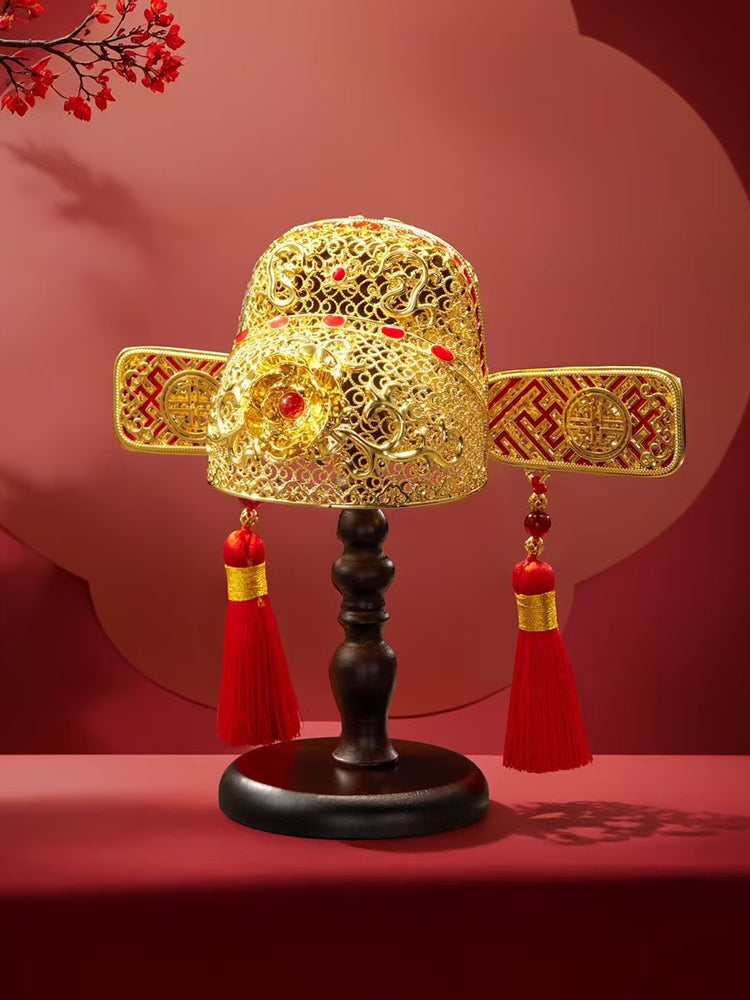 Zhu Bingren Bronze Three Consecutive Wins Champion Hat and No. One Scholar Hat Desktop Ornament Student Gift High School Graduation Filigree