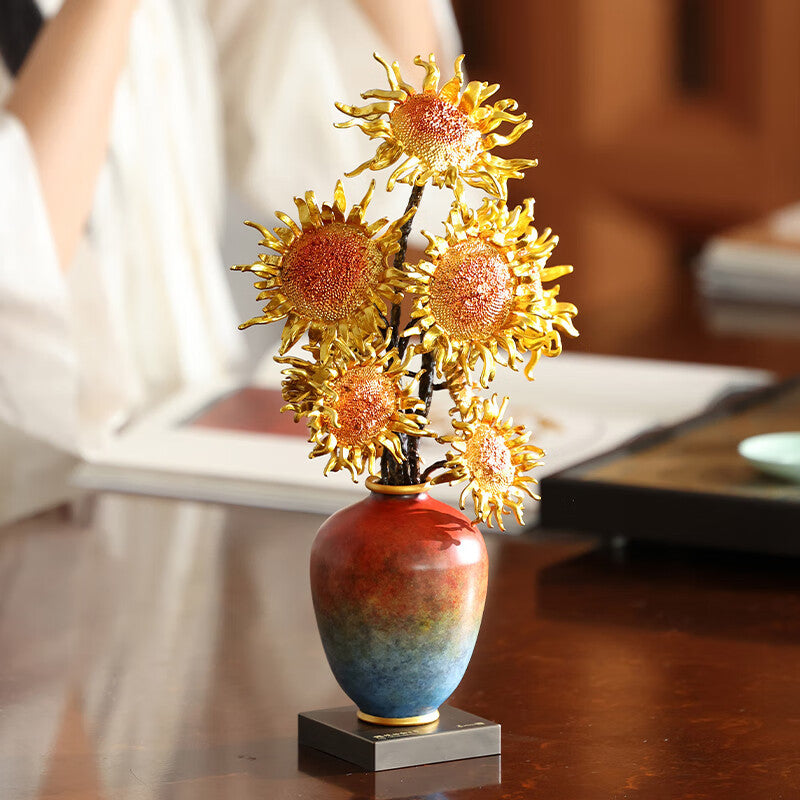 Zhu bingren copper Cultural and Creative Edition《Burning Sunflower》 Sunflower Ornament for Living Room Entrance Office Desk