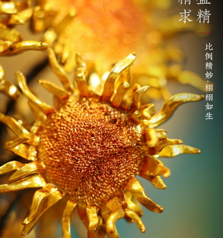 Zhu bingren copper Cultural and Creative Edition《Burning Sunflower》 Sunflower Ornament for Living Room Entrance Office Desk