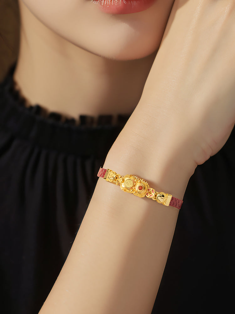 Zhu bingren copper Eight Directions Wealth Gathering Pixiu Bracelet Necklace Lucky Fortune Bracelet Woven Gift for Men on Holidays