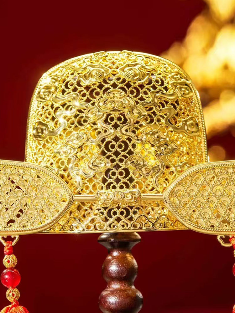 Zhu Bingren Bronze Three Consecutive Wins Champion Hat and No. One Scholar Hat Desktop Ornament Student Gift High School Graduation Filigree