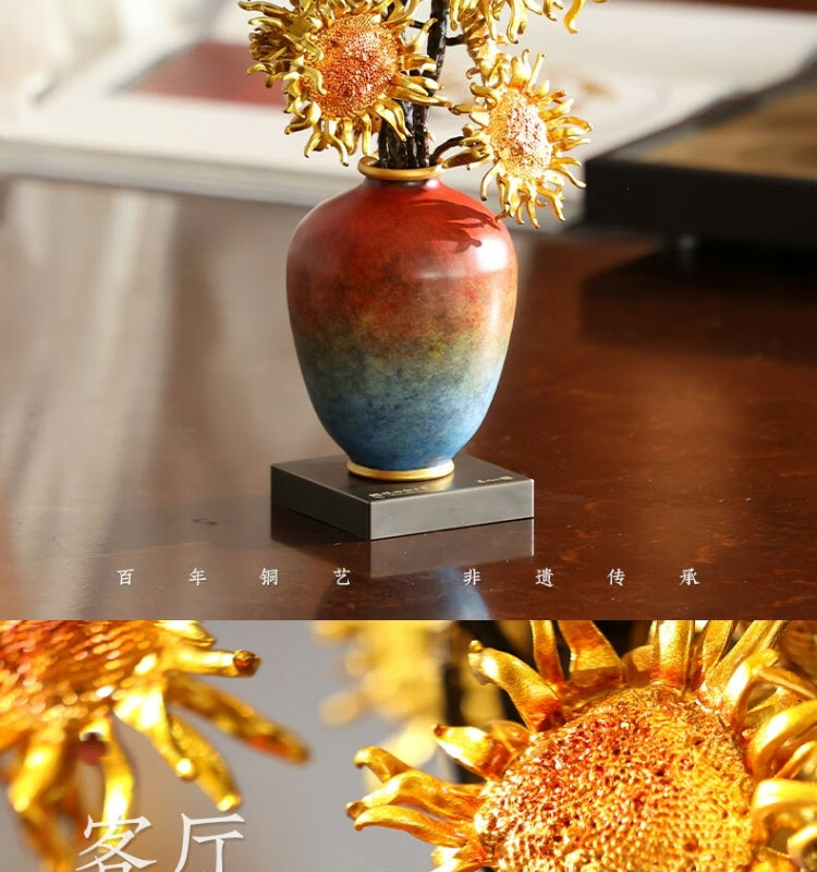 Zhu bingren copper Cultural and Creative Edition《Burning Sunflower》 Sunflower Ornament for Living Room Entrance Office Desk