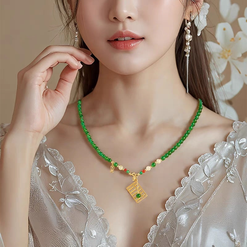 Zhu Bingren Copper Linglong Gold Abacus Pendant Copper Abacus Agate Necklace Bracelet Decoration Gift for Girlfriend New Chinese Style