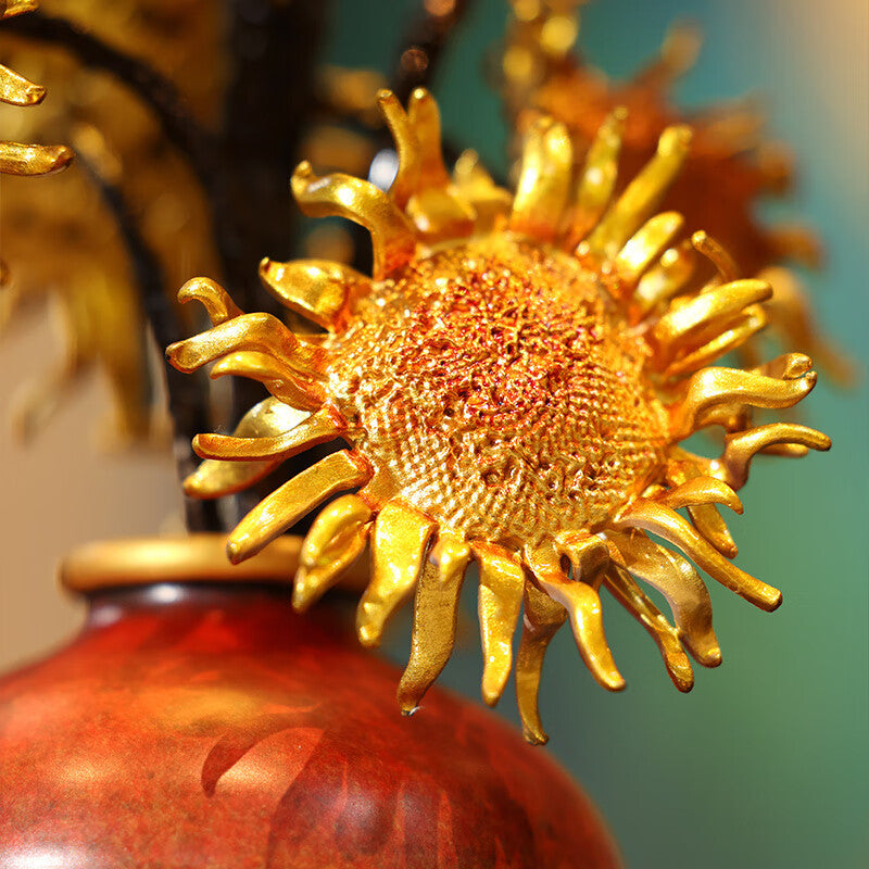 Zhu bingren copper Cultural and Creative Edition《Burning Sunflower》 Sunflower Ornament for Living Room Entrance Office Desk