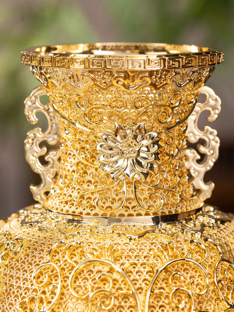 Zhu bingren copper Lotus Year Auspicious Flower Silk Vase Living Room Entrance Decoration Ornament Chinese Style Gift Housewarming Opening