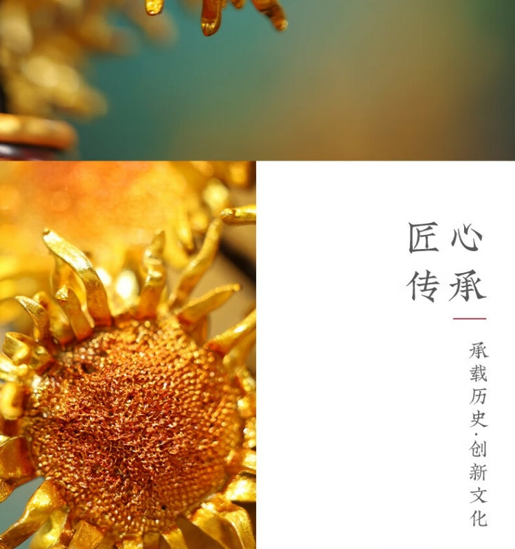 Zhu bingren copper Cultural and Creative Edition《Burning Sunflower》 Sunflower Ornament for Living Room Entrance Office Desk