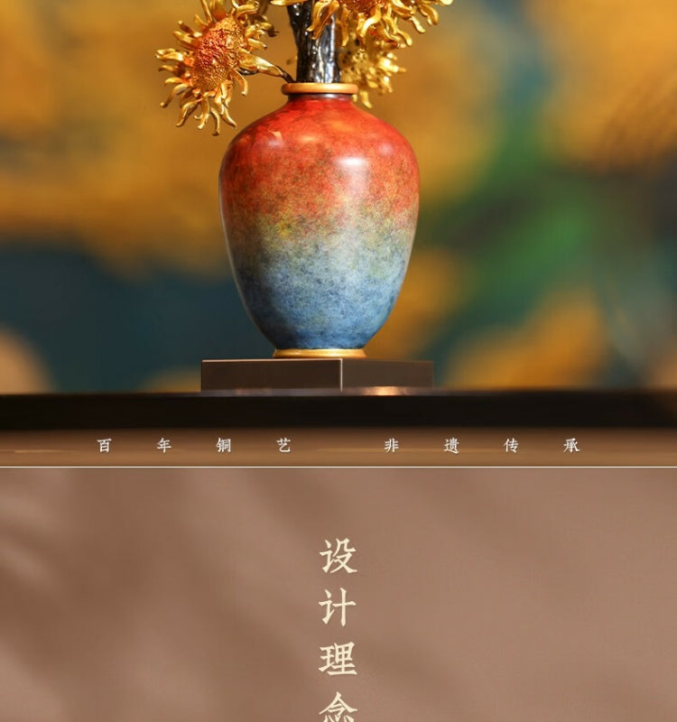 Zhu bingren copper Cultural and Creative Edition《Burning Sunflower》 Sunflower Ornament for Living Room Entrance Office Desk