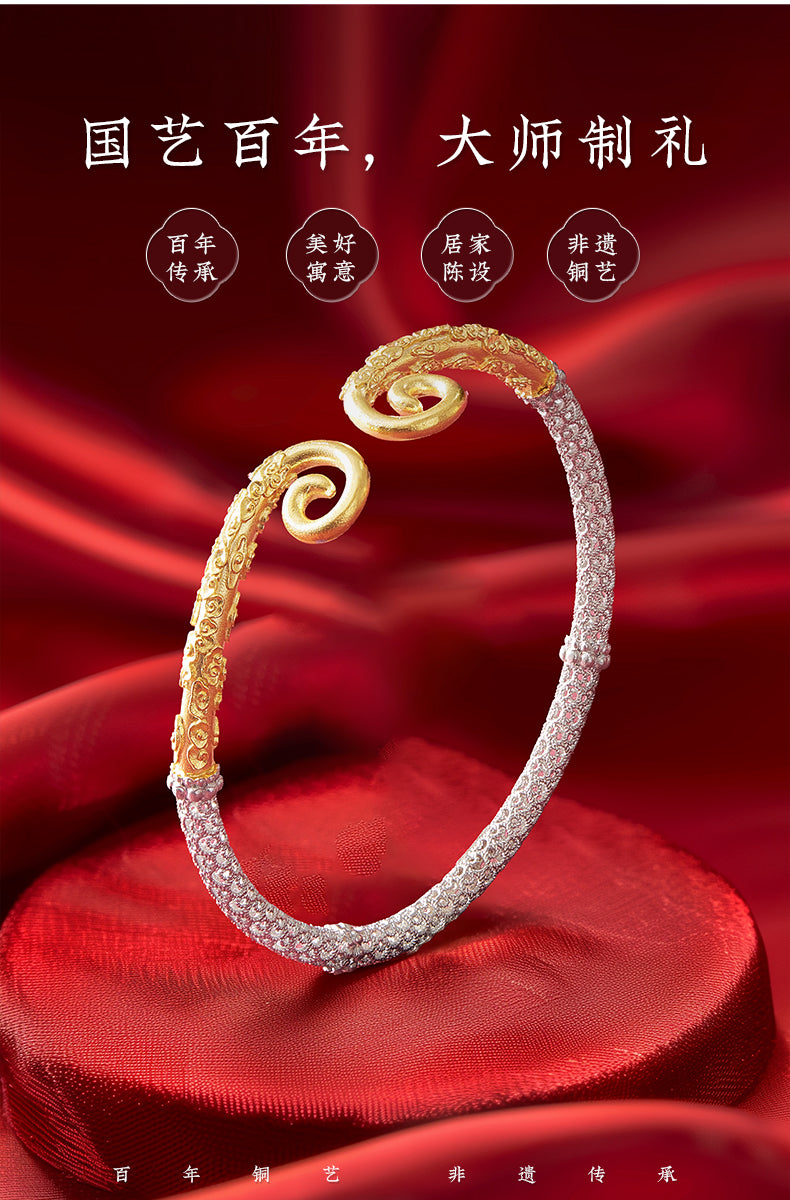 Zhu Bingren Copper Lifetime Love Filigree Silver Bracelet Adjustable Bangle Jewelry Gift for Girlfriend Boyfriend Couple