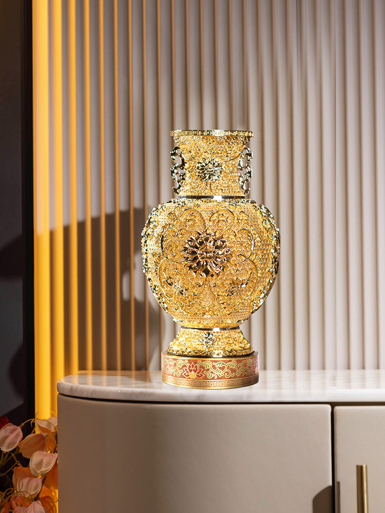 Zhu bingren copper Lotus Year Auspicious Flower Silk Vase Living Room Entrance Decoration Ornament Chinese Style Gift Housewarming Opening