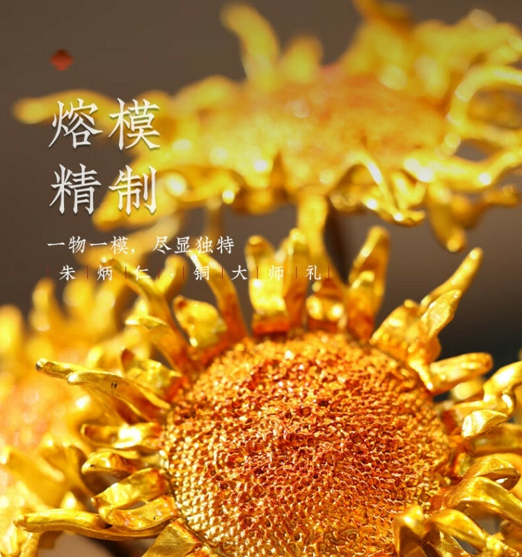 Zhu bingren copper Cultural and Creative Edition《Burning Sunflower》 Sunflower Ornament for Living Room Entrance Office Desk
