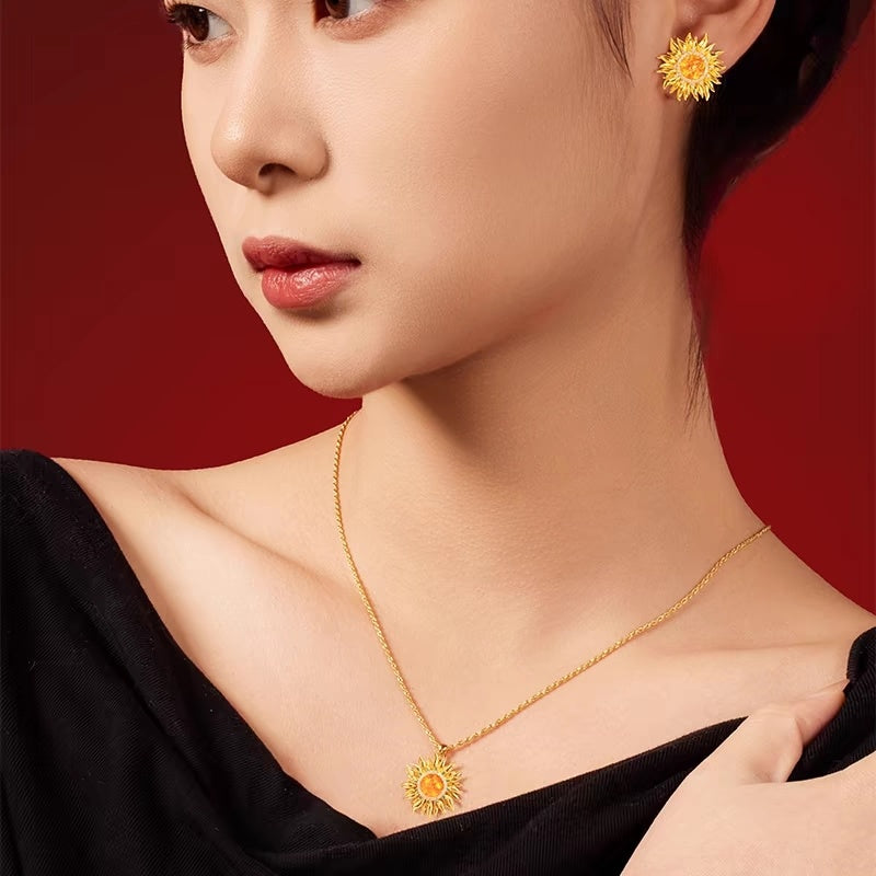 Zhu bingren copper Sunflower Jewelry Necklace Earrings Valentine's Day Gift for Girlfriend Wife Exquisite