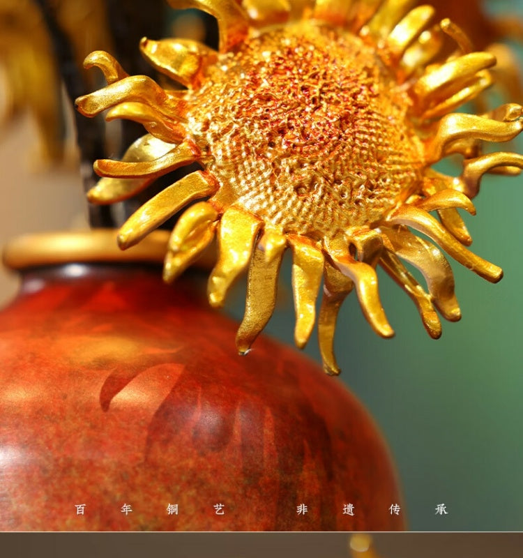 Zhu bingren copper Cultural and Creative Edition《Burning Sunflower》 Sunflower Ornament for Living Room Entrance Office Desk