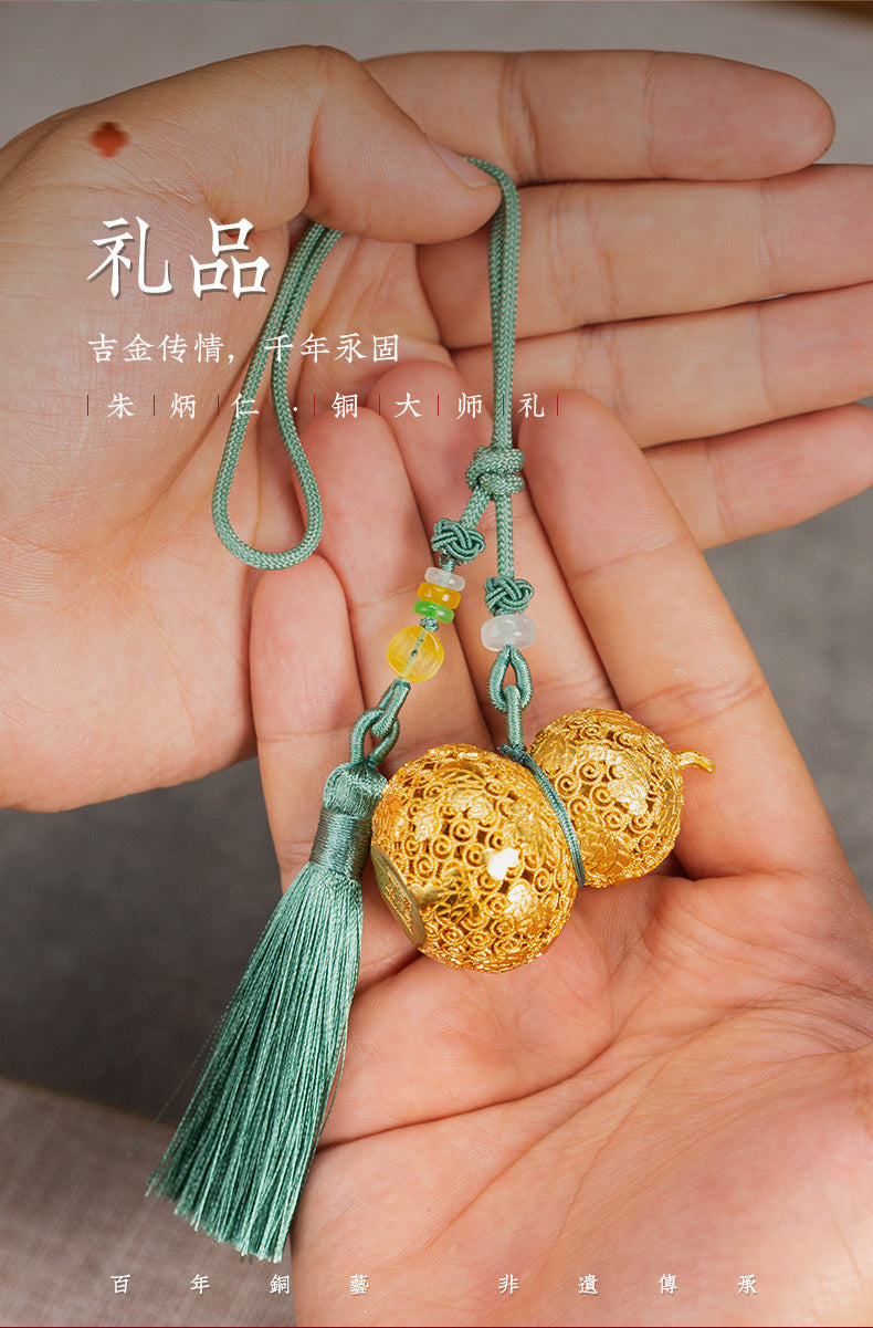 Zhu bingren copper Fortune and Joy Gourd Pendant Auspicious Gourd Peace Hanging Ornament Car Pendant Gift Decoration